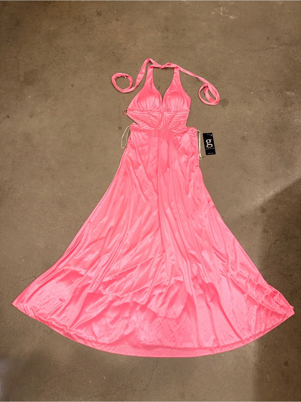 90s Grace Tie-Back Halter Maxi Dress in Bright Pink NWT - Picture 3 of 13